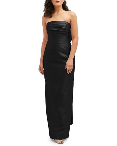 Alfred Sung Strapless Bow Back Satin Column Gown - Black