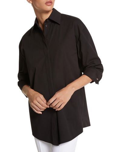 Michael Kors Pleat Sleeve Cotton Stretch Poplin Button-up Shirt - Black