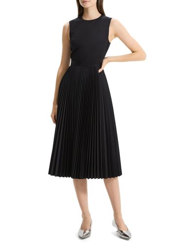 Theory Pleat Skirt Midi Dress - Black