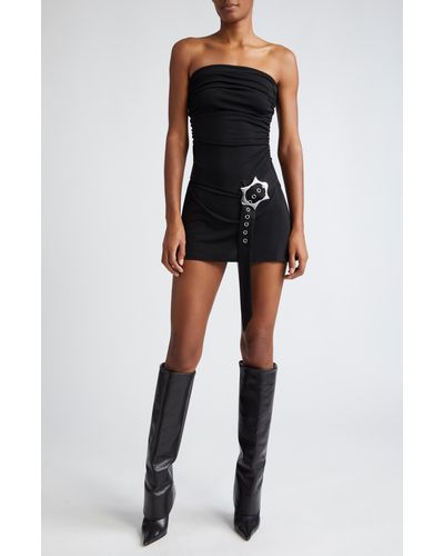Miaou Alisha Strapless Belted Stretch Jersey Minidress - Black