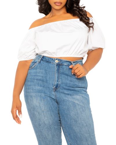 Buxom Couture Off The Shoulder Bow Back Crop Top - Blue