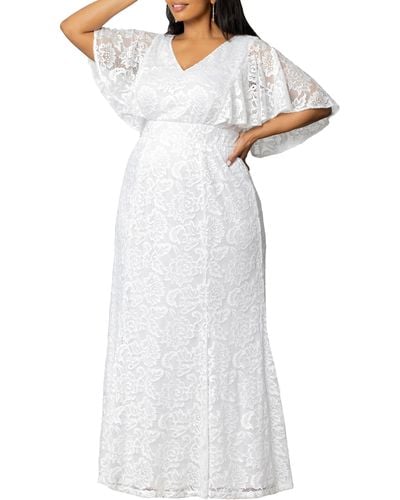 Kiyonna Clarissa Flutter Sleeve Lace Wedding Gown - White