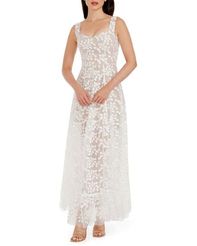 Dress the Population Anabel Semisheer Sweetheart Neck Gown - White