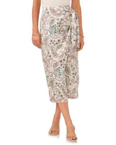 Vince Camuto Paisley Wrap Front Midi Skirt - Multicolor