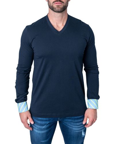Maceoo Edisonsolidverve Long Sleeve V-neck T-shirt At Nordstrom - Blue
