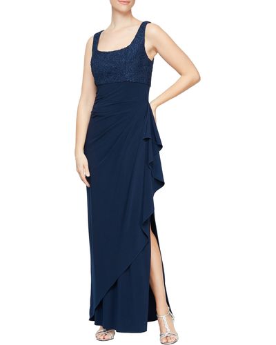 Alex Evenings Empire Waist Dress With Bolero Jacket - Blue