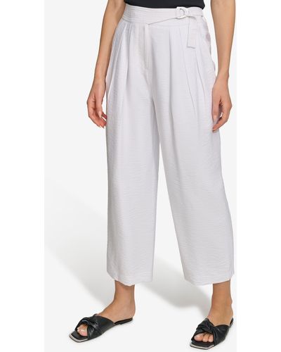 DKNY Trapunto Stitch Belted Ankle Pants - White