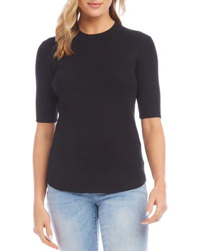 Karen Kane Rib Short Sleeve Sweater - Black