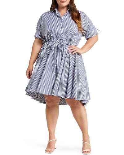 Harshman Meadow Tie Front Fit & Flare Shirtdress - Blue