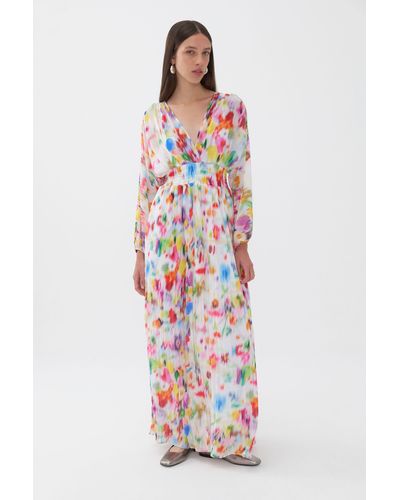 Nocturne Printed Long Dress - White