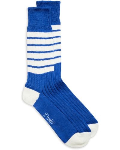 Drake's Stripe Sport Socks - Blue
