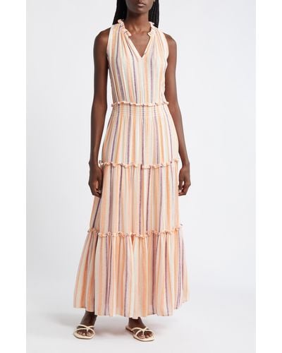 Rails Loulou Stripe Sleeveless Linen Blend Maxi Dress - Pink