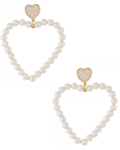 Ettika Big Heart Imitation Pearl Drop Earrings - White