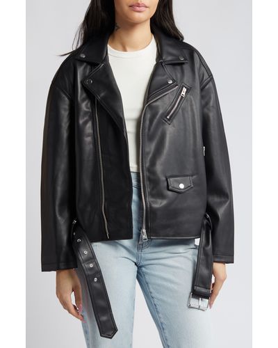 Topshop faux leather oversized sleeveless biker jacket in black