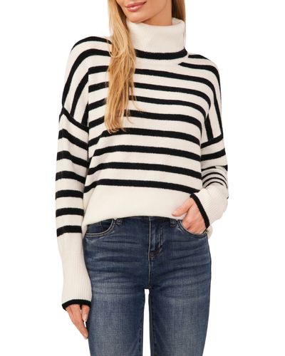 Cece Stripe Turtleneck Sweater - Blue