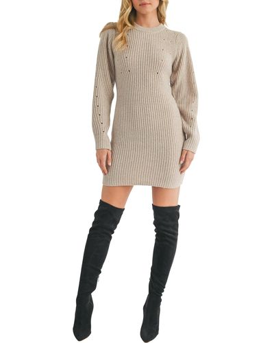 All In Favor Long Sleeve Ribbed Sweater Dress In At Nordstrom, Size X-large - Natural