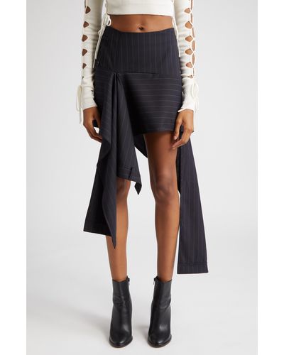 Monse Pinstripe Deconstructed Trouser Stretch Wool Skirt - Black