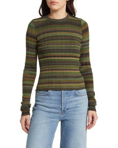 RE/DONE Space Dye Stripe Rib Wool Sweater - Green