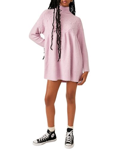 Free People Jaci Long Sleeve Mock Neck Sweater Dress - Pink