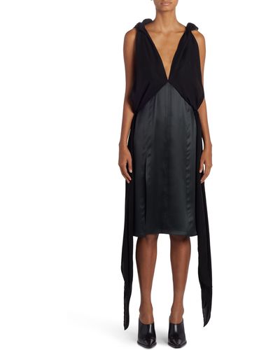 Bottega Veneta Side Tie Silk Crepe De Chine & Twill Midi Dress - Black