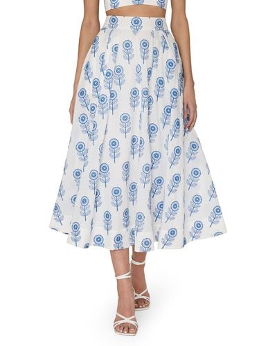 MILLY Poppy Floral Embroidered Cotton Skirt - Blue