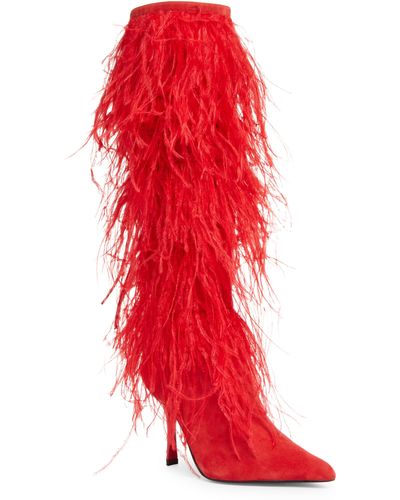 Jeffrey Campbell Shake-ya Feather Over The Knee Boot - Red