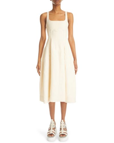 Chloé Vertical Dart Linen Midi Dress - White