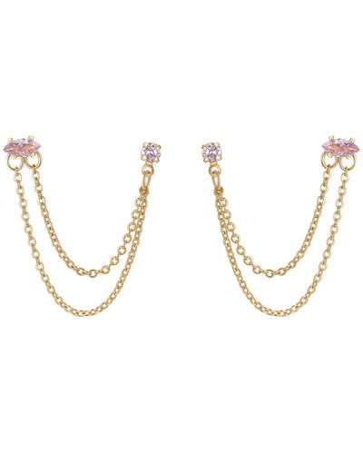 Ettika Double Piercing Chain Drop Earrings - Pink