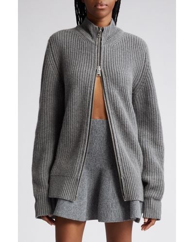 Brandon Maxwell The Marcie Zip Front Wool & Cashmere Cardigan - Gray