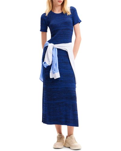 Desigual Tira Marled Rib Midi Sweater Dress - Blue