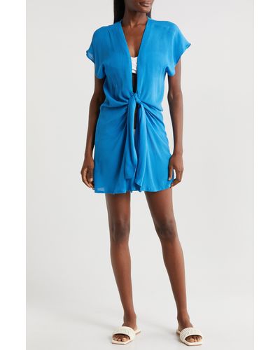 Elan Tie Front Cover-up Wrap Dress - Blue