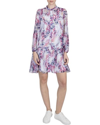 Julia Jordan Floral Pleat Long Sleeve Chiffon Dress - Multicolor