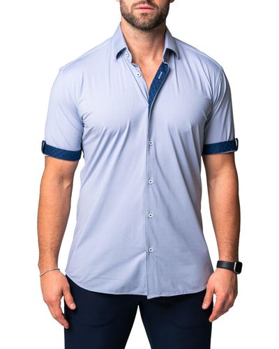 Maceoo Galileo Joli Stretch Short Sleeve Button-up Shirt At Nordstrom - Blue