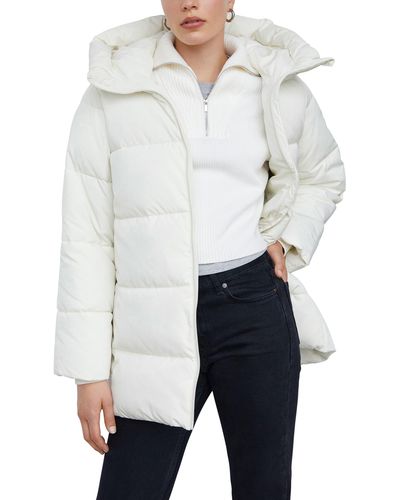 Mango Hooded Water Repellent Puffer Coat - White
