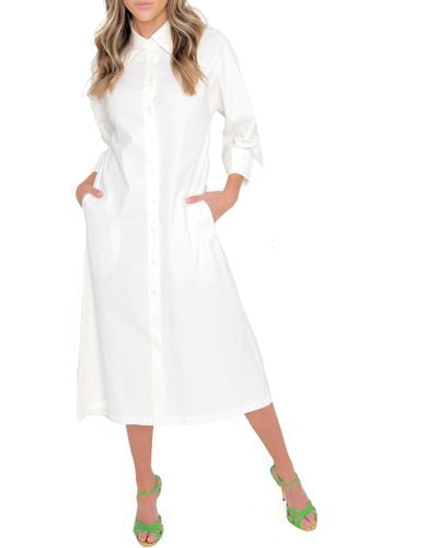 DAI MODA Oversize Long Sleeve Stretch Organic Cotton Shirtdress - White