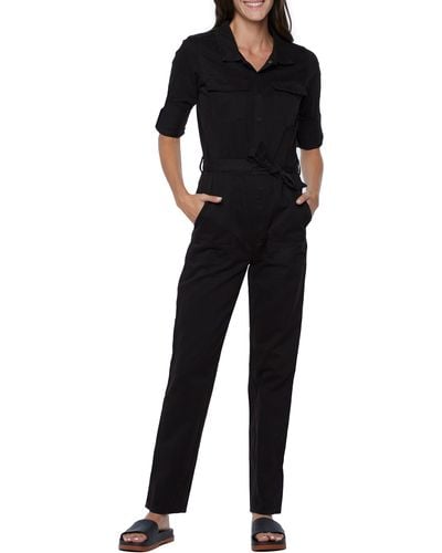 Wash Lab Denim Hi-bar Long Sleeve Denim Jumpsuit - Black