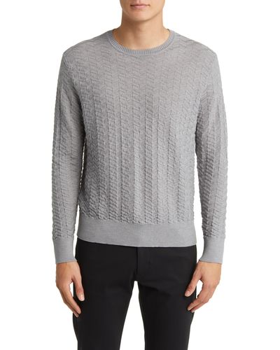 Emporio Armani Chevron Textured Wool Crewneck Sweater - Gray