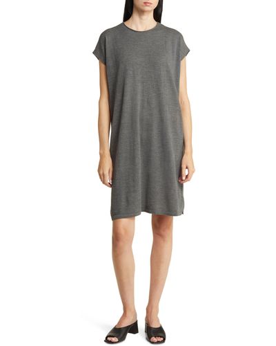 Eileen Fisher Crewneck Wool T-shirt Dress - Gray
