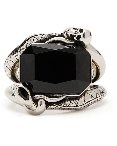 Alexander McQueen Snake & Skull Crystal Ring - Black