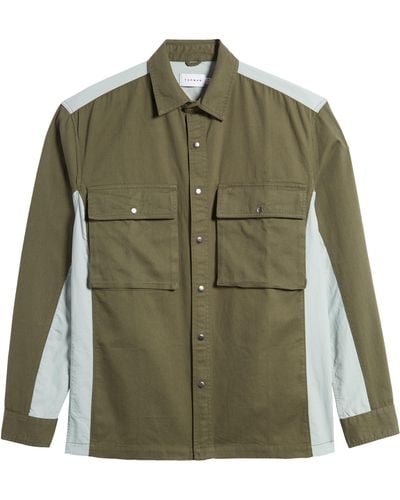 TOPMAN Colorblock Cotton Twill Shirt - Green