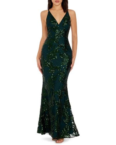 Dress the Population Sharon Embellished Lace Evening Gown - Green