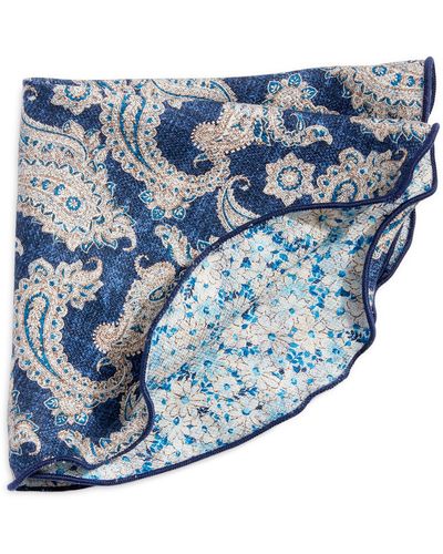 Edward Armah Paisley & Floral Prints Reversible Silk Pocket Circle - Blue