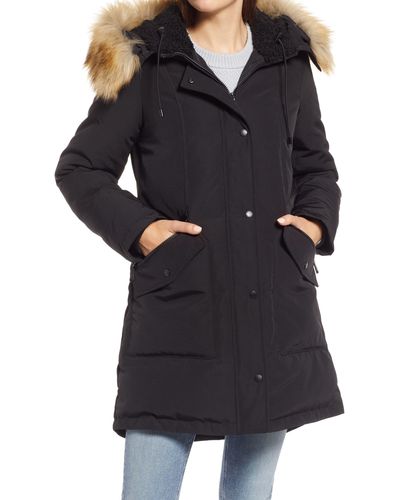 Sam Edelman Hooded Down & Feather Fill Parka With Faux Fur Trim - Black