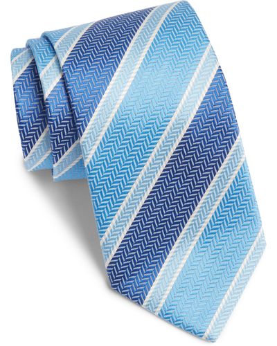 David Donahue X-long Chevron Stripe Silk Tie - Blue