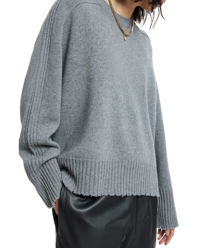 AllSaints Kiera Fray Edge Cashmere & Wool Crewneck Sweater - Gray