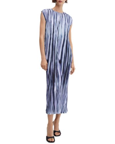 Mango Tie Dye Stripe Pleated Midi Dress - Blue