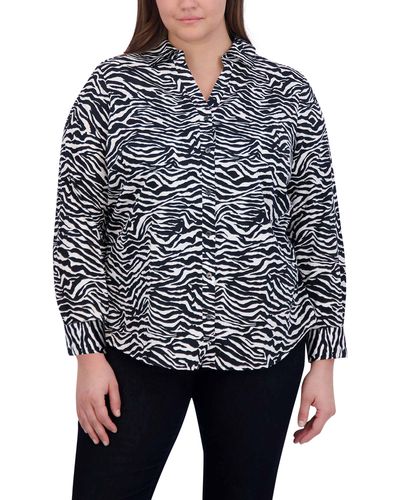 Foxcroft Mary Zebra Print Cotton Button-up Shirt - Black