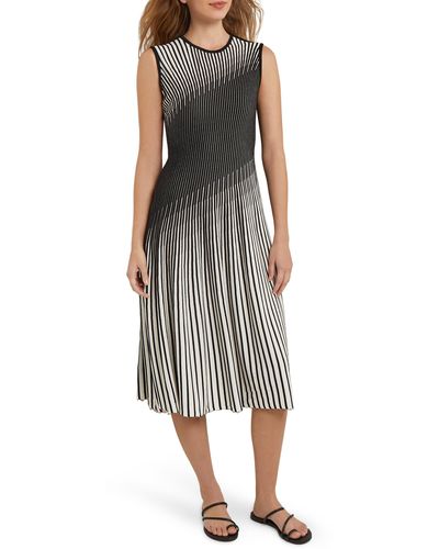 Misook Intarsia Stripe A-line Sweater Dress - Black