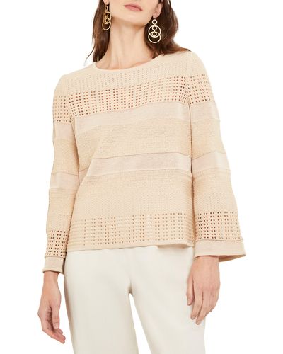 Misook Flare Sleeve Pointelle Knit Tunic - Natural