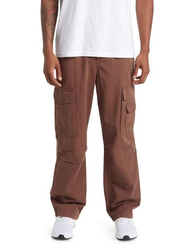 Native Youth Relaxed Fit Cotton Cargo Pants - Brown